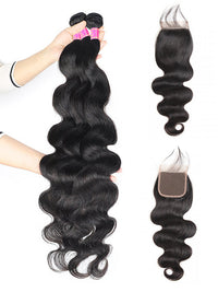 Body Wave Human Hair 3 Bundles With 4x4 Lace Closure 10A Brazilian Hair Weave