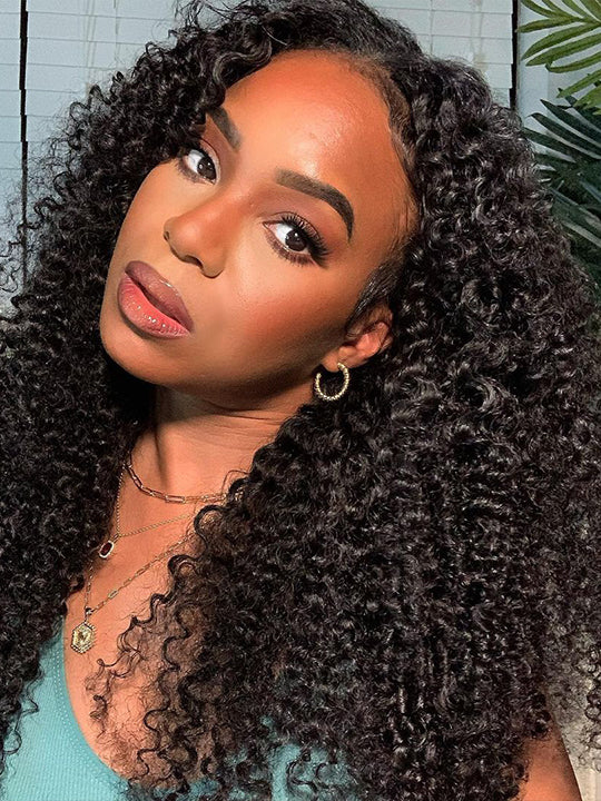 Double Drawn Kinky Curly Glueless 5x5 HD Lace Closure Wig Brazilian Human Hair Wigs
