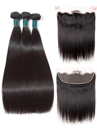 Bone Straight Human Hair 3 Bundles With 13x4 HD Lace Frontal 12A Virgin Hair Weaves
