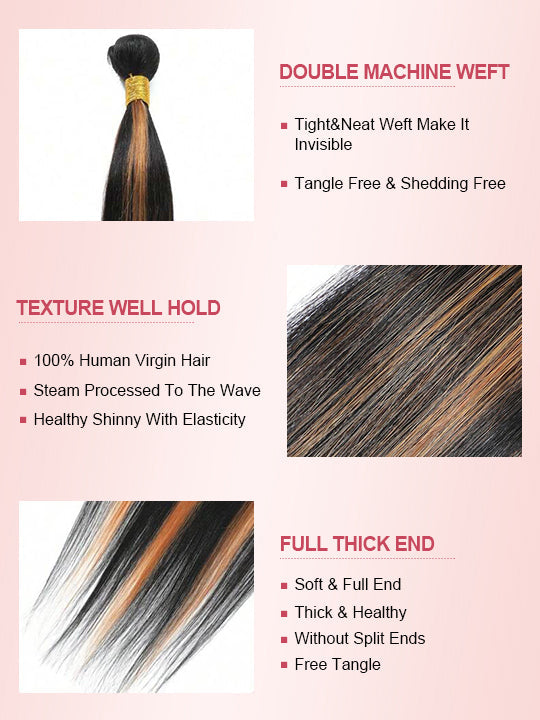 Brown Balayage Bundles With 5x5 13x4 Lace Frontal Closure Straight Human Hair