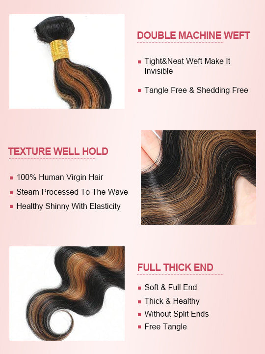 Brown Bayalage Bundles With 5x5 13x4 Lace Frontal Closure Body Wave Human Hair