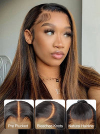 #FB30 Brown Highlights Straight Full 13x4 Lace Frontal Human Hair Wigs