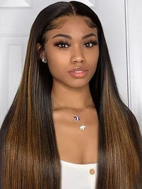 #FB30 Brown Highlights Straight Full 13x4 Lace Frontal Human Hair Wigs