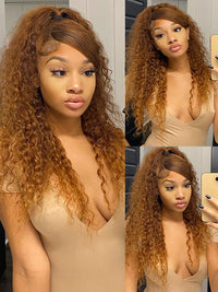 #30 Brown Curly Hair Wig Deep Wave 4x4 13x4 Transparent Lace Front Human Hair Wigs