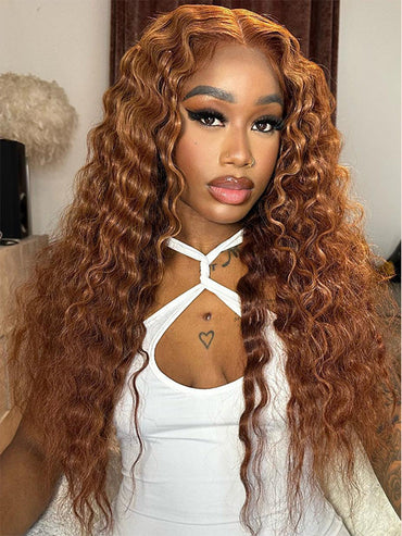 #30 Brown Curly Hair Wig Deep Wave 4x4 13x4 Transparent Lace Front Human Hair Wigs