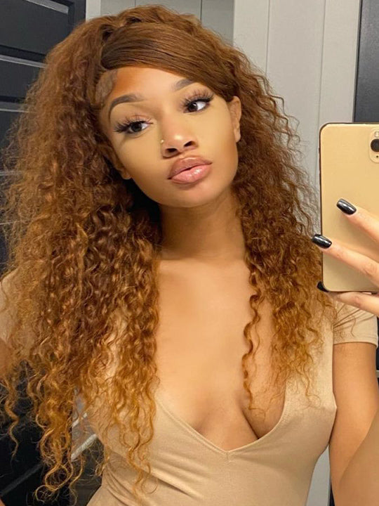 #30 Brown Curly Hair Wig Deep Wave 4x4 13x4 Transparent Lace Front Human Hair Wigs
