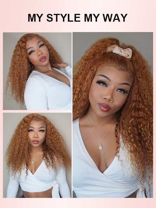 #30 Brown Curly Hair Wig Deep Wave 4x4 13x4 Transparent Lace Front Human Hair Wigs