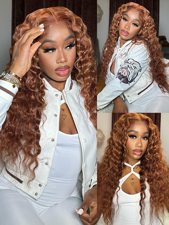 #30 Brown Curly Hair Wig Deep Wave 4x4 13x4 Transparent Lace Front Human Hair Wigs