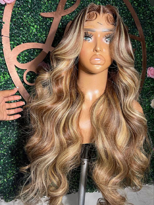 P4/613 P6/613 Brown Hair With Blonde Highlights 3D Body Wave 13x4 Lace Frontal Wigs