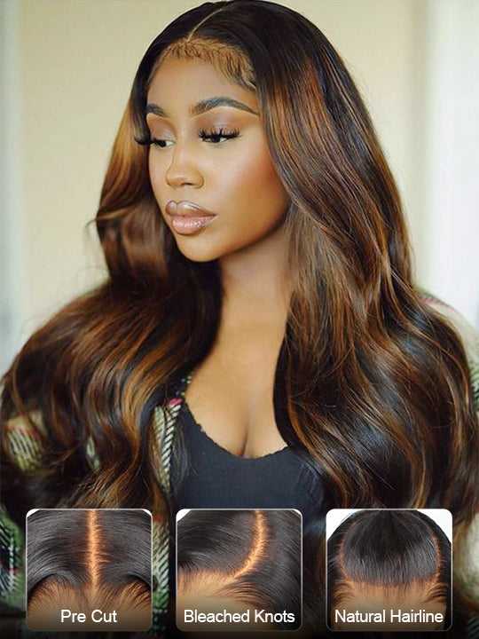 [Flash Sale] Pre Bleached Bye Bye Knots Brown Balayage Highlight Wig Body Wave Lace Frontal Wigs
