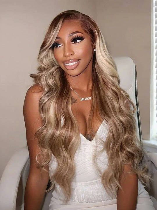 P4/613 P6/613 Brown Hair With Blonde Highlights 3D Body Wave 13x4 Lace Frontal Wigs