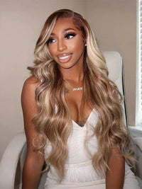 P4/613 P6/613 Brown Hair With Blonde Highlights 3D Body Wave 13x4 Lace Frontal Wigs