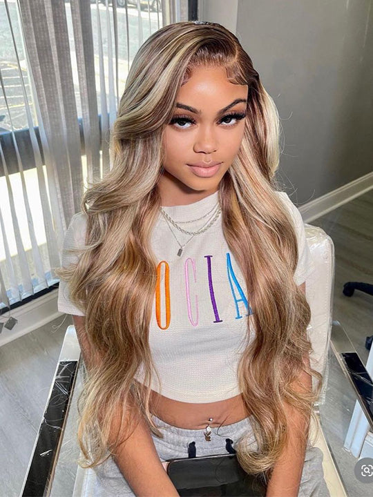 P4/613 P6/613 Brown Hair With Blonde Highlights 3D Body Wave 13x4 Lace Frontal Wigs