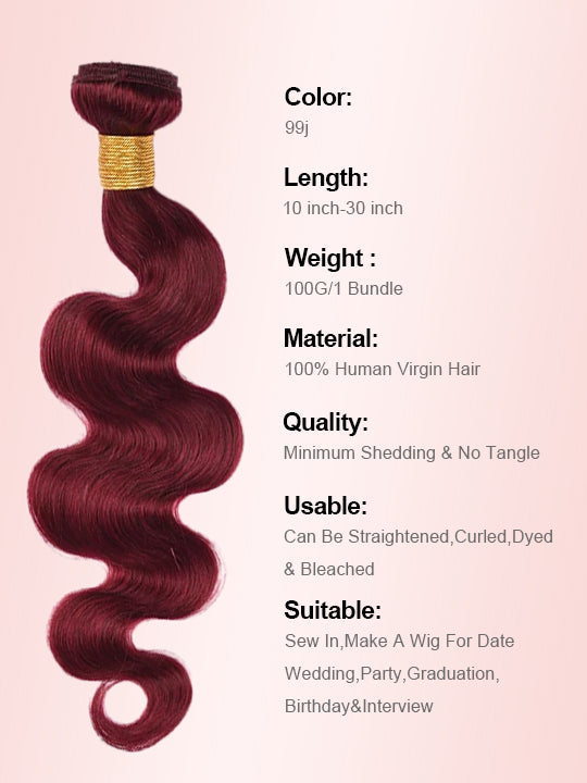 Burgundy Bundles With 5x5 13x4 Lace Frontal Closure Body Wave Human Hair
