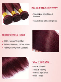 Burgundy Bundles With 5x5 13x4 Lace Frontal Closure Straight Human Hair
