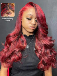 Burgundy With Red Highlights 3D Body Wave 5x5 13x4 13x6 Lace Frontal Human Hair Wigs