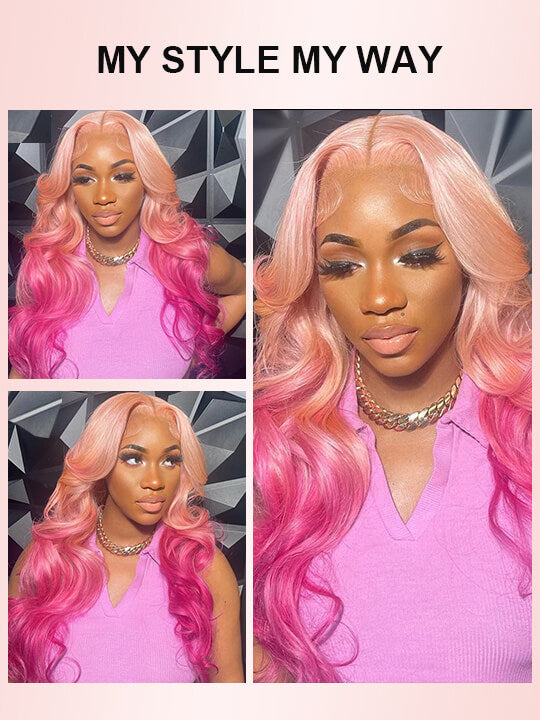 Ombre Purple/Pink/Blue Color 3D Body Wave 13x4 Lace Frontal Human Hair Wigs