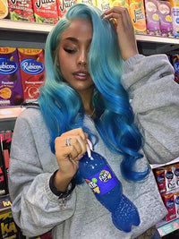 Ombre Purple/Pink/Blue Color 3D Body Wave 13x4 Lace Frontal Human Hair Wigs