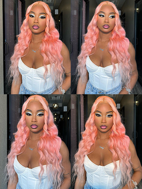 Barbie Pink Color Wig Pre Plucked 3D Body Wave 13x4 Lace Front Human Hair Wigs