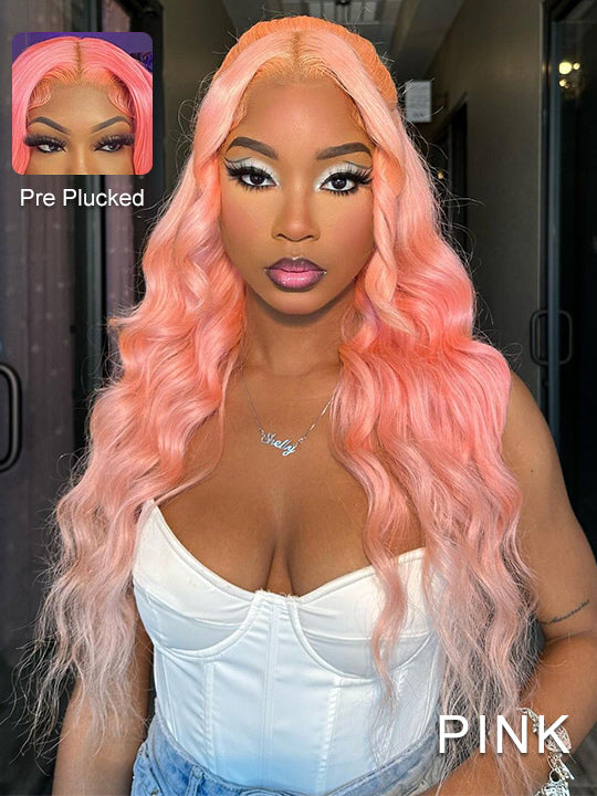Barbie Pink Color Wig Pre Plucked 3D Body Wave 13x4 Lace Front Human Hair Wigs