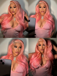 Barbie Pink Color Wig Pre Plucked 3D Body Wave 13x4 Lace Front Human Hair Wigs