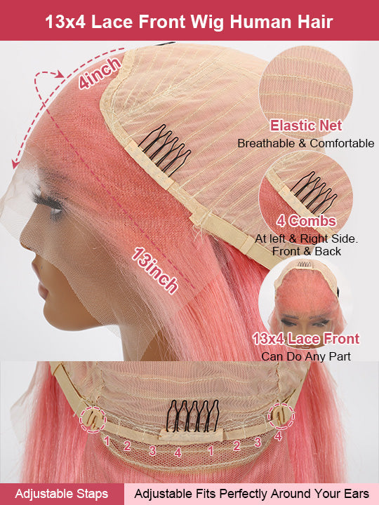 Ombre Pink Color Wig Three Tone 3D Body Wave 13x4 Lace Frontal Human Hair Wigs