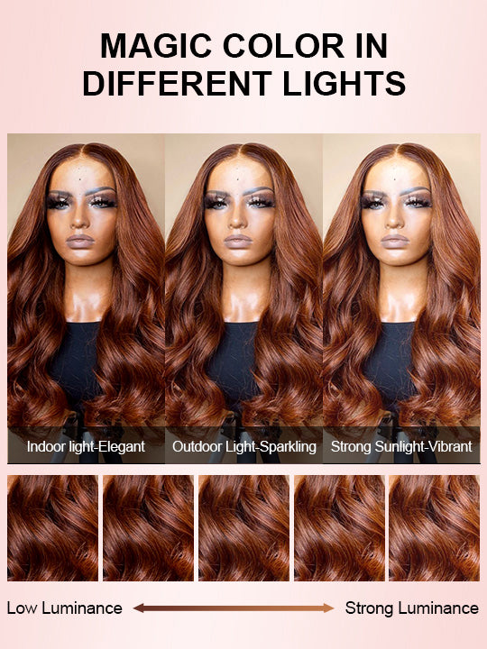 Kisslove Pre-Everything Auburn Copper Brown 3D Body Wave Wig Colored 360 Lace Wigs