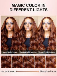 Kisslove Pre-Everything Auburn Copper Brown 3D Body Wave Wig Colored 360 Lace Wigs