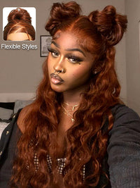 Kisslove Pre-Everything Auburn Copper Brown 3D Body Wave Wig Colored 360 Lace Wigs