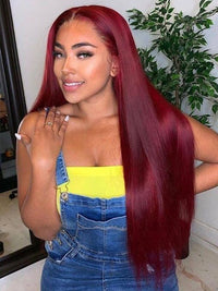 4x4 Transparent Lace Closure Wig Glueless 99j Burgundy Color Straight Human Hair Wigs