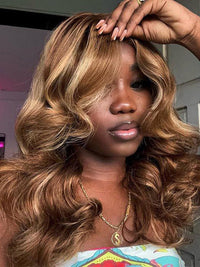 Curtain Bangs Highlight Wig 13x4 HD Lace Wigs 3D Body Wave 100% Human Hair