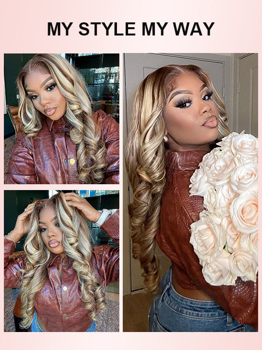 P4/613 P6/613 Brown Hair With Blonde Highlights 3D Body Wave 13x4 Lace Frontal Wigs