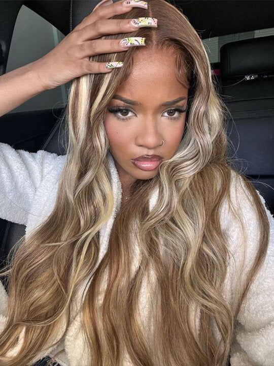 P4/613 P6/613 Brown Hair With Blonde Highlights 3D Body Wave 13x4 Lace Frontal Wigs