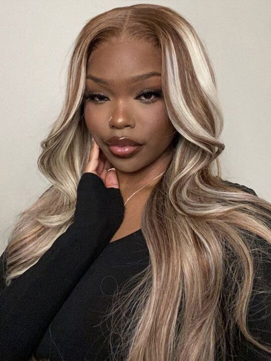 P4/613 P6/613 Brown Hair With Blonde Highlights 3D Body Wave 13x4 Lace Frontal Wigs