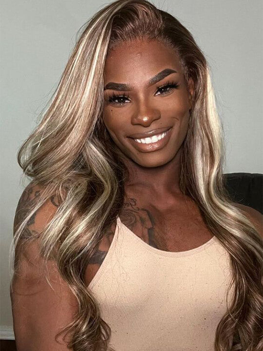 P4/613 P6/613 Brown Hair With Blonde Highlights 3D Body Wave 13x4 Lace Frontal Wigs