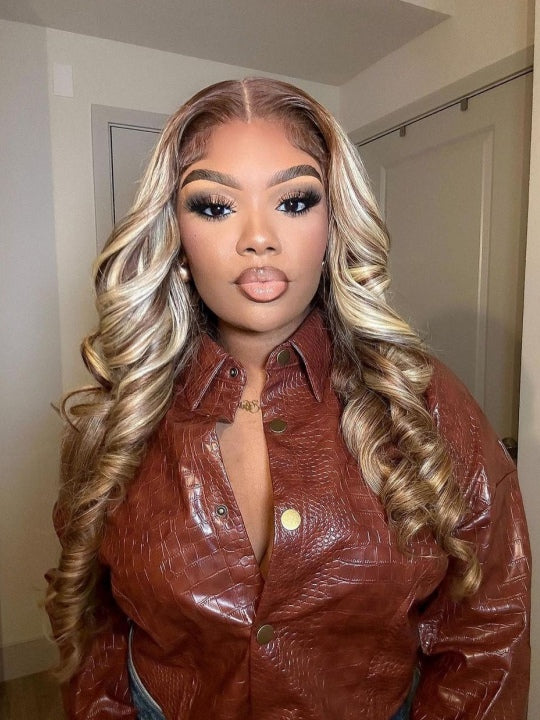 P4/613 P6/613 Brown Hair With Blonde Highlights 3D Body Wave 13x4 Lace Frontal Wigs