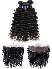 Deep Wave 3 Bundles With 13x4 HD Lace Frontal 10A Brazilian Human Hair Weave