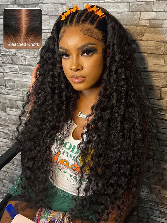 Bleached Knots 5x5 13x4 HD Lace Frontal Wigs Deep Wave Virgin Human Hair Wigs