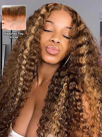Kisslove Upgraded Invisi-Drawstring 360 Lace Wig Deep Wave Brown Highlights Human Hair Wigs