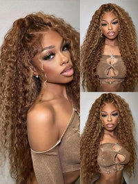 Kisslove Upgraded Invisi-Drawstring 360 Lace Wig Deep Wave Brown Highlights Human Hair Wigs