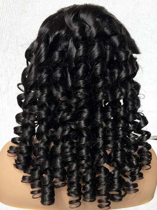 Fancy Curly 13x4 HD Transparent Lace Frontal Wigs 100% Human Hair Daily Wear Wig
