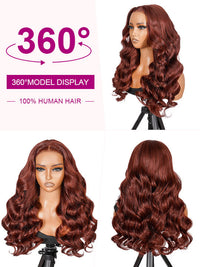 Kisslove Pre-Everything Reddish Brown Wig 3D Body Wave Invisi Drawstring 360 Lace Wigs Human Hair