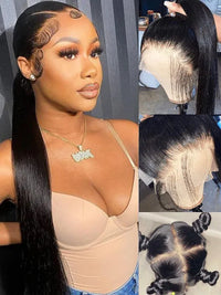 Brazilian Straight Hair Full Lace Wig Transparent Lace Invisi Drawstring Glueless Human Hair Wigs