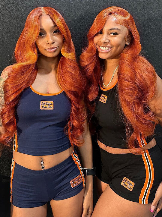 Ginger Hair Colored Wig 3D Body Wave 4x4 13x4 Lace Front Human Hair Wigs #350
