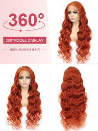 Ginger Orange Bleached Knots 360 Lace Frontal Wig 3D Body Wave Human Hair Wigs