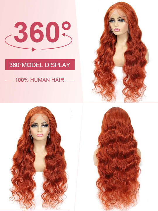 Ginger Orange Color Glueless 5x5 Lace Wig 3D Body Wave Human Hair Wigs