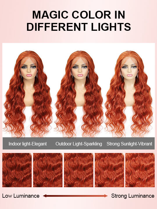 13x6 HD Full Lace Frontal Wig Ginger Color 3D Body Wave Brazilian Human Hair Lace Wigs