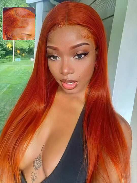 Ginger Hair Colored Wig Silky Straight 4x4 13x4 Lace Front Human Hair Wigs #350