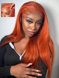 Ginger Hair Colored Wig Silky Straight 4x4 13x4 Lace Front Human Hair Wigs #350
