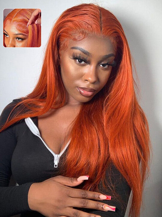 Ginger Hair Colored Wig Silky Straight 4x4 13x4 Lace Front Human Hair Wigs #350